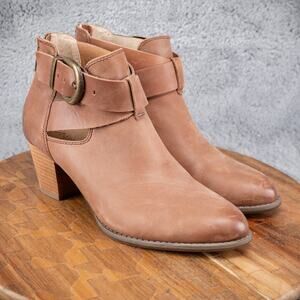 Vionic Ankle Boots Womens Size 9 Brown Leather Rory Back Zipper Ankle Buckle
